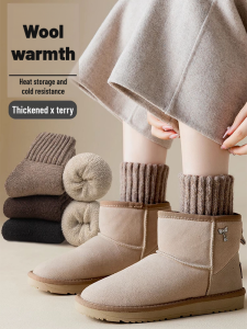 ถุงเท้าหิมะ ความยืดหยุ่น ถุงเท้ายาว ป้องกันน่อง บวกกํามะหยี่ สะดวกสบาย ดูดความชื้น กลางแจ้ง อ่อนนุ่ม