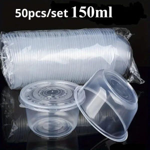 50pcs 5.5oz Disposable Plastic Cups with Lids Perfect for Ice Cream Drinks Soups Snacks Desserts & More!