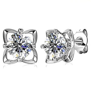 Bông tai Bạc nữ hình bông hoa 4 cánh S925 cao cấp đính đá quý Moissanite màu nước D hàng nhập khẩu