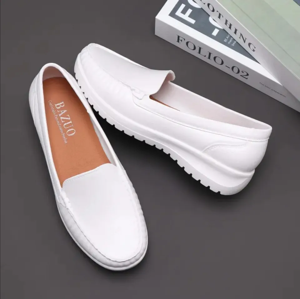 New Trend Korean Nursing White Shoes Slip on Breathable Black