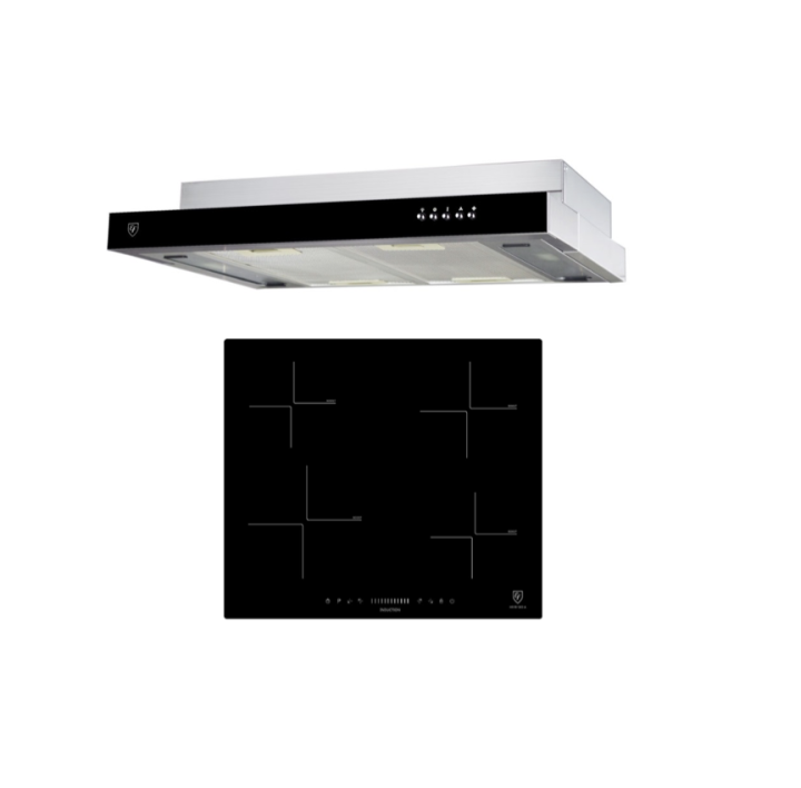 EF HB BI 583 A 4 Zones Domino Induction Hob + EF EFCH 6202 HM SSL [60cm] BuiltIn Cooker Hood