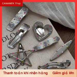 CS Bạc Y2K Clip tóc cho phụ nữ thanh lịch kim loại Duckbill Clip Side bangs barrettes cô gái Phụ kiện tóc