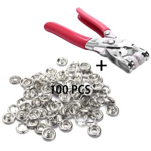 100pcs Gesper Logam Kancing Pakaian Set Tang Pengikat Tang Kancing Logam Alat Kit Pengencang Sabuk Jam Punch Plier Serbaguna Pelubang Gesper
