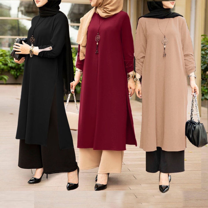 READY STOCK Panjang Pakaian Muslim Gaya Arab Wanita Modest black red beige long dress with sleeve not include pants Lazada