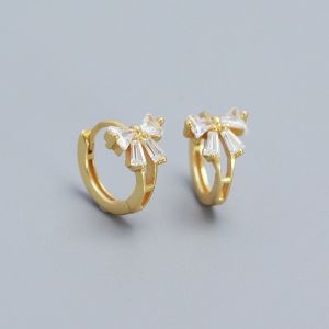 Crystal Ribbon Bow Hoop Earrings Sweet Girl Hypoallergenic Round Earring