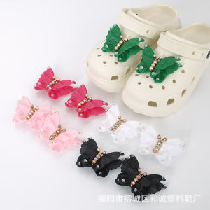 2Pcs Crocs Jibbitz Charms Colorful Diamond Inlaid Shoe Bow Plastic Shoe Buckle Decoration for Crocs