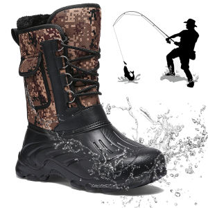 XueChur Men Fishing Boots Outdoor Waterproof  Rainboots Camping Shoes Men Tactics Climbing Non-Slip Thermal Shoes
