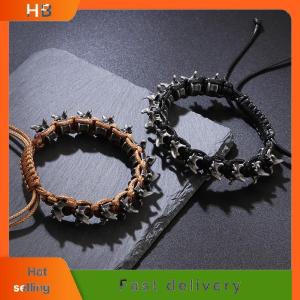 HB Punk Hip Hop Style Mens Handmade Woven Alloy Keel Bracelet Adjustable Size Hand Accessory