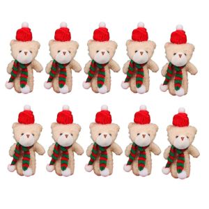 YOYO 10Pcs Có khăn quàng cổ. Gấu bông Giáng sinh Động vật hoạt hình Móc khóa Búp bê gấu bông Sáng tạo Dễ thương Móc khóa hình gấu bông trắng. Đồ trang trí cho cặp sách.