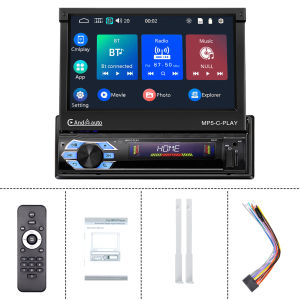9601C 1 DIN Universal Car MP5 Player Head Unit 7” IPS Touch Screen Automatic Telescopic Screen Wired Apple Carplay Android Auto WiFi FM Bluetooth Reverse Camera