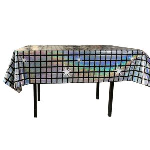 OUREAL Vintage Disco Iridescent Shiny Tablecloth 70s 80s Disposable Table Runner Party Decoration Rectangle Table Cover Bar Disco