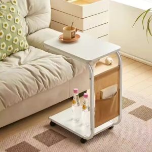 SOFTHOME Movable Bedside Table Bedroom Side Table Small Cabinet Table with Wheels Portable Desk