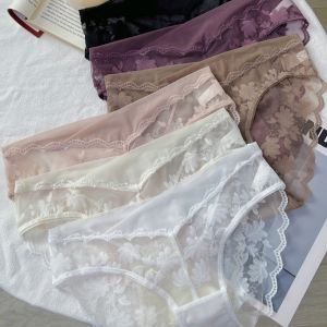 PhxStyle ลูกไม้ดอกไม้ลายตาข่ายกางเกงในลูกไม้ผู้หญิงดูผ่านจีสตริงเอวต่ำกางเกงชั้นในระบายอากาศบางเฉียบ