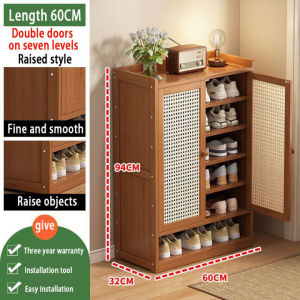 Shoe rack Shoe Cabinet Wooden Door With Cover Rattan 7 Layers Shoe Rack Bamboo Organizer