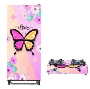 Sticker Set 2 Pcs Kulkas 1 Pintu+Kompor Motif Kupu Love( COD ) FlyStarStore