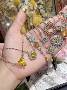 Camellia European and American Luxury Full Diamond Daisy Rich Yellow Diamond Series Necklace    Korean Style Elegant and Lively Collarbone Chain