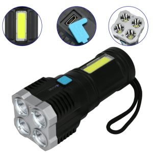 4LED Super Bright LED Flashlight Multi-function Rechargeable Light COB Side Light With Power Disp by JUST4U