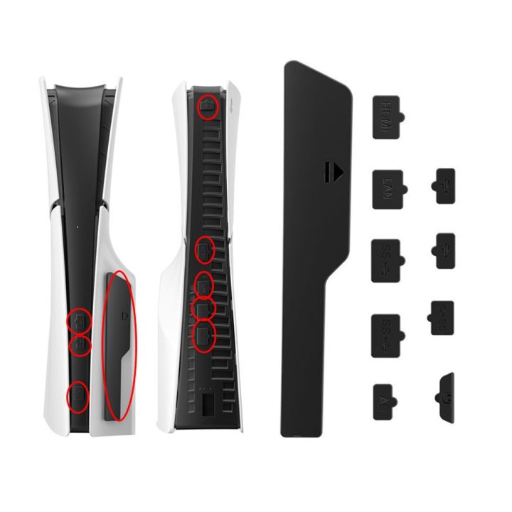 FUNDIARY PS5 Dust Plug Kit - 7 Port Silicone Protectors With Cleaning Brushes & Storage Bag