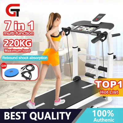 Home Treadmill Walking Machine 7-in-1 Adjustable Slope LCD Display 220KG Max Load Compact Manual Treadmill for Home Fitness Anti-Slip Belt Sit-Up Support & Exercise Bands
