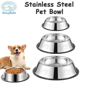 DewyBabe Stainless Steel Pet Bowl Durable Metal Rust Proof Anti Slip Rubber Base Food Water Feeding
