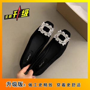 Free Shipping Black Commuter Loafers New Spring/Autumn Collection Flat-Soled Silver With A Sophisticated Look Square Toe And Rhinestone Embellishments WomenS Shoes