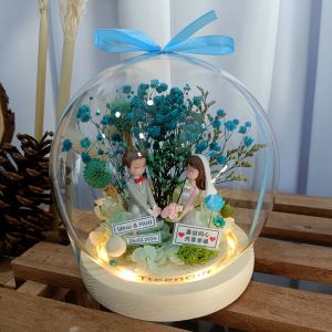 TTEEN GIFT Preserved Flower Wedding Gift Anniversary Gifts Home Decoration Light Baby Breath 永生花满天星结婚周年纪念玻璃罩礼物装饰品