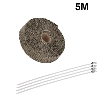 5M Motorcycle Exhaust Heat Shield Tape Fiberglass Insulation Wrap Heat-resisting With Stainless Ties