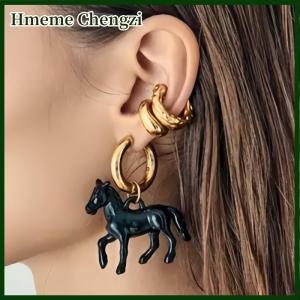Hmeme Exaggeration Stereoscopic Small Horse Pendant Earrings For Women Creativity Cute Animal Earrings Charm Jewelry New Year Gift
