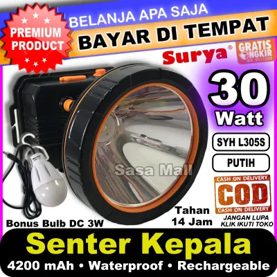 [COD] Senter Kepala Surya LED Super Terang 30Watt + Bulb DC 3W SYH L306S Cahaya Kuning Isi Ulang Rechargeable 4200 maH Tahan 14 Jam Head Light Lamp Flash Light Camping Outdoor Recas Tools Waterproof 30 Watt 30W Laz COD Bisa Bayar di Tempat Sasa Mall