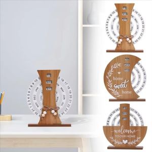 FOUNDTWO Có thể tái sử dụng Lịch vạn niên bằng gỗ  trăng Thẩm mỹ Lịch để bàn xoay tay Sáng tạo Vòng đu quay Đồ trang trí bàn xoay Văn phòng