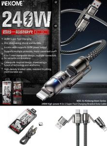 (SG SELLER) WEKOME CABLE (Original) (Model: WDC-50) KINKONG ATOM SERIES (240W) 4-in-1 Super Fast Braided Cable