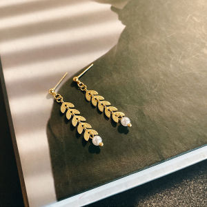 Frascati Creative Design Sense Leaf Shape Golden Chain Pearl Stainless steel Charm Bracelet Necklace Earring Fashion Luxury Jewelry For Womans Accessories Set