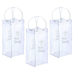 Pack of 3 Clear PVC Wine Carriers Bags Quick Cooling Leakproof Ice Pouches Coolers Ideal for Chilling Portable