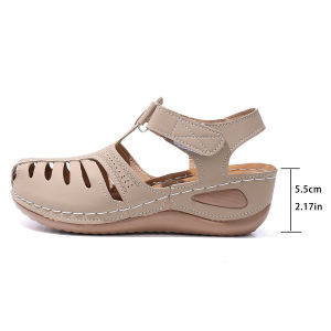 Free Shipping WomenS Sandals Large Size Hollow-Out Design Wedge Heel Round Toe With Velcro Straps