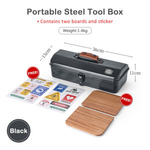 Heavy-Duty Iron Tool and Accessories Storage Box with Stickers Felt Lining & Grip for Outdoor