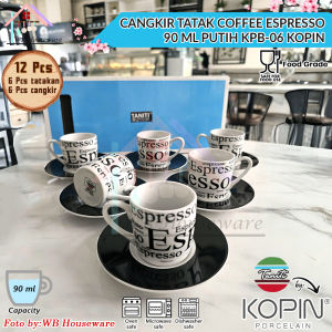 cangkir kopi set 6 pasang / espresso full print motif coffee Hitam TANITI 90ml KPB-06 / cup and saucer porcelain