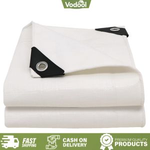 [VSC] White Waterproof Tarpaulin with Metal Grommets White Multipurpose Protective Tarpaulin Cover for Outdoor Camping Pool Car Tent