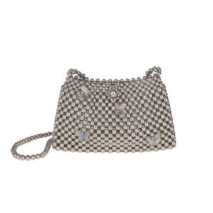 BINOCUL กระเป๋าสะพายข้าง กระเป๋าเย็นไข่มุก ผีเสื้อ กระเป๋าอาหารเย็น กระเป๋าจัดเลี้ยง แบบพกพา ผ้าสีพื้น กระเป๋าคลัทช์ลูกปัด ปาร์ตี้