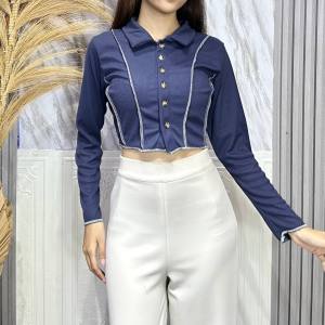 SHINE FASHION - COLLAR NECK LONG / VNCEK TOP KOREAN STYLE -PN