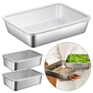 UUMIR 1Pcs Stainless Steel Crisper Box with Lid Refrigerator Frozen Food Organizer  Sorting Storage Box Kitchen