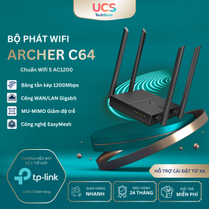 Bộ Phát WiFi TP-Link Archer C64 AC1200 Gigabit – Sóng Mạnh Phủ Rộng Dùng Cho Gia Đình & Quán Cafe