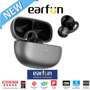 EarFun Clip - Black | Hi-Res Open-Ear Wireless Earbuds with LDAC Bluetooth 6.0 3D Surround Sound AI Noise Cancelling 40H Battery IP55 Low Latency