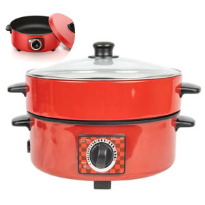 Electric Cooker กระทะไฟฟ้าเอนกประสงค์ หม้อไฟฟ้า 12 นิ้ว หม้อหุงข้าวไฟฟ้า หม้อแดง1000W กระทะไฟฟ้าในครัวเรือน กระทะไฟฟ้า กระทะไฟฟ้าพร้อมซึ้งนึ่ง