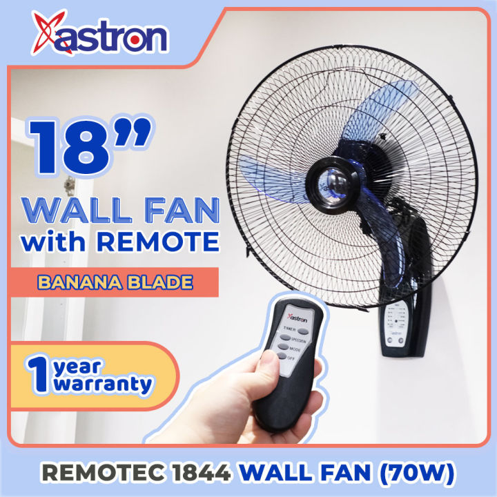 Astron Remotec 1844 18" Wall Fan (Black) with Remote and Timer
