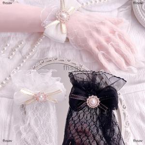 [COD] fhsav Girl Lolita Mesh Bow Flower Lace Gloves Black White Lace Gloves lolita Lace Sleeves Cosplay Jewelry