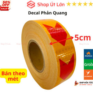 Decal phản quang mũi tên - Đỏ Vàng rộng 5cm băng keo phản quang bán theo mét - Shop Út Lớn