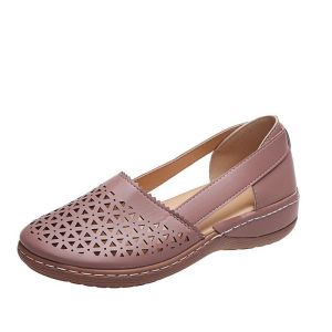 Free Shipping In Stock: 2026 Summer Plus-Size Casual Perforated Sandals For Women Featuring A Wedge Heel Hollow Design Solid Color And Low Heel