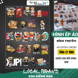 [Sticker ủi nhiệt Premium] - Hình Gấu Teddy Bear 3D G20 khổ A4