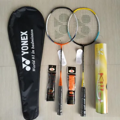 raket badminton lengkap isi 2 bonus grip handuk plus tas