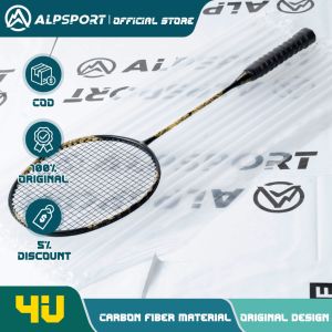 Alpsport Dragon SL 4U 26LBS Offensive Badminton Racket Single With Bag Relief Sculpture Technique Gold Black Raket Strung 100% Original Design Full Carbon Fiber Rocket For Student Beginners Amateurs